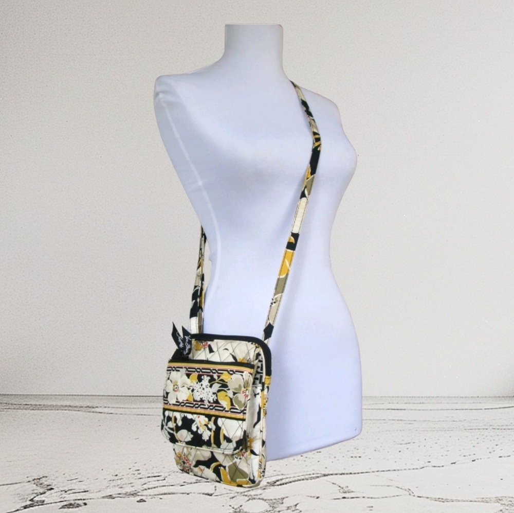 Vera Bradley Dogwood Crossbody Hipster Shoulder Bag Handbag Yellow Black White